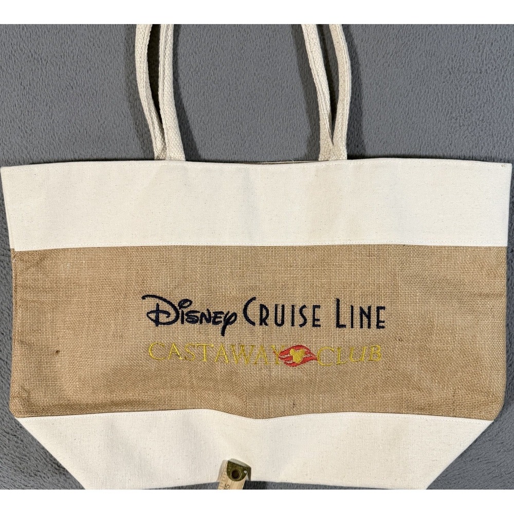 Disney Cruise Line Castaway Club Burlap Canvas Large Zippered Beach Bag Tote‎